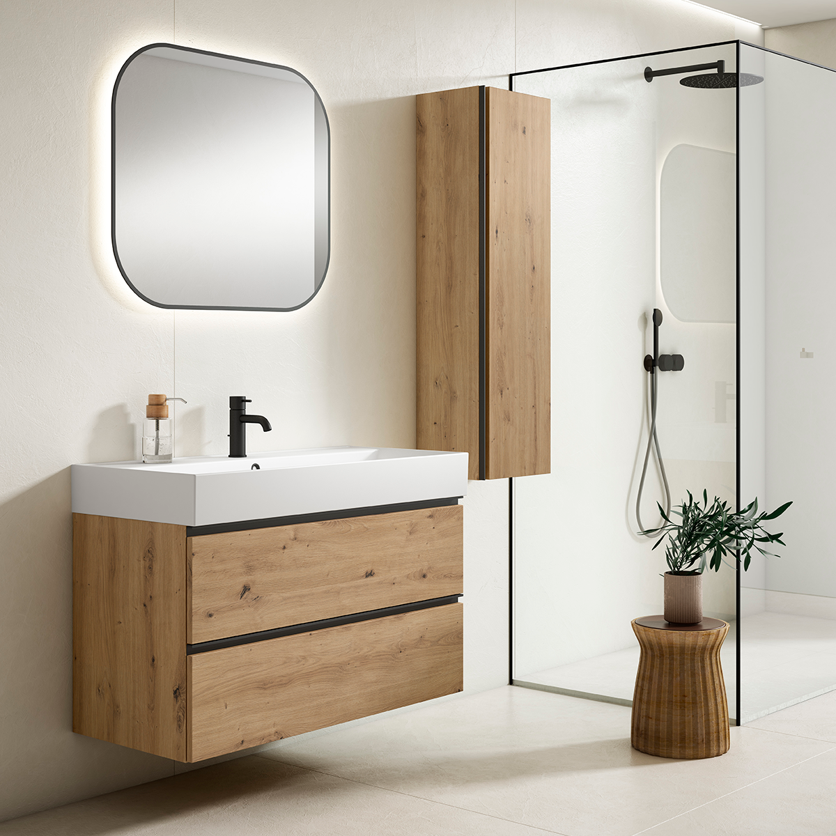 Mueble de baño de suelo de 80 cm con 3 cajones con lavabo sobre encimera  acabado black Modelo Granada