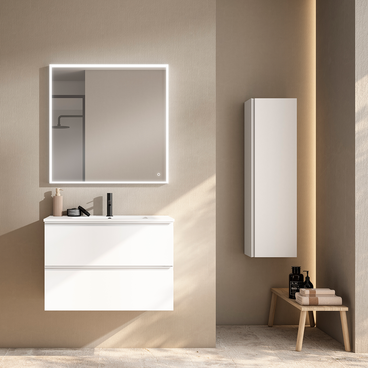 Mueble baño modelo GRANADA 80cm CON PATAS lavabo sobre encimera moderno y  muy espacioso - ASEALIA