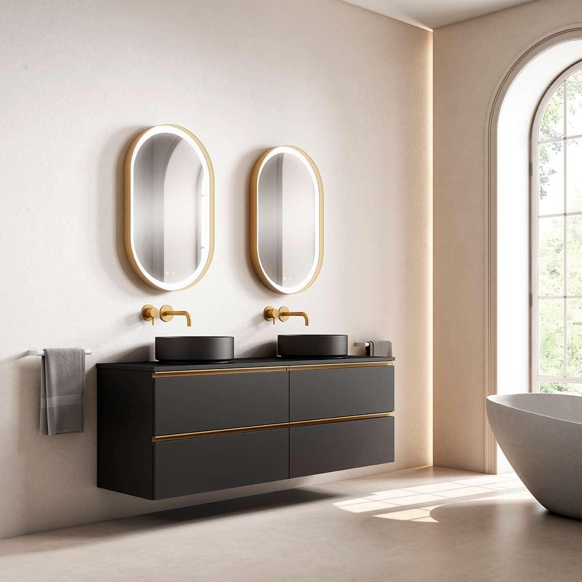 Mueble baño modelo GRANADA 120 cm con lavabo sobre encimera moderno y muy  espacioso - ASEALIA